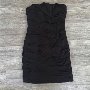 Black strapless body con dress